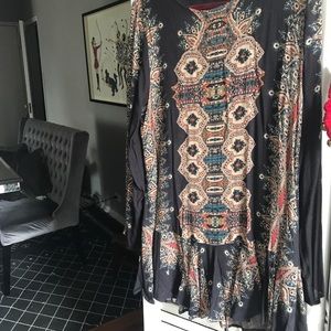 Free People Long Sleeve Printed Mini Dress Boho